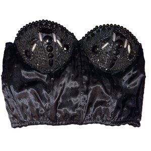 Mina Collection Womens Top Size Medium Black Beaded Corset Bustier Pure Cotton